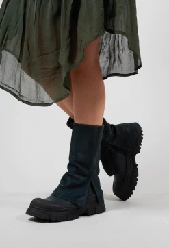 Lofina Boots^Foldover in Gasoline Verde Blu Scuro