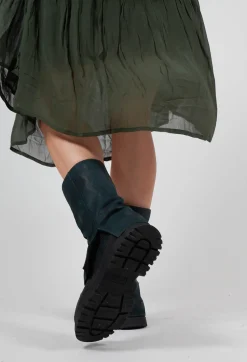 Lofina Boots^Foldover in Gasoline Verde Blu Scuro