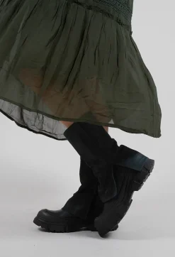 Lofina Boots^Foldover in Gasoline Verde Blu Scuro