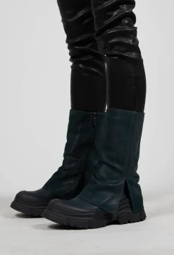 Lofina Boots^Foldover in Gasoline Verde Blu Scuro