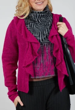 Sarah Pacini Cardigans^Frill Knit Cardigan in Magenta