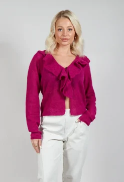 Sarah Pacini Cardigans^Frill Knit Cardigan in Magenta