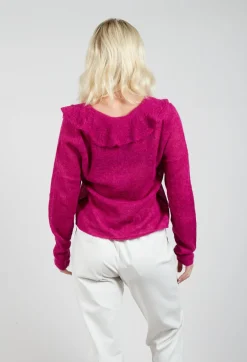 Sarah Pacini Cardigans^Frill Knit Cardigan in Magenta