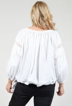 Beatrice B Shirts & Blouses^Fringe Open Work Detail Blouse in White