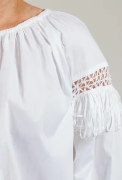 Beatrice B Shirts & Blouses^Fringe Open Work Detail Blouse in White