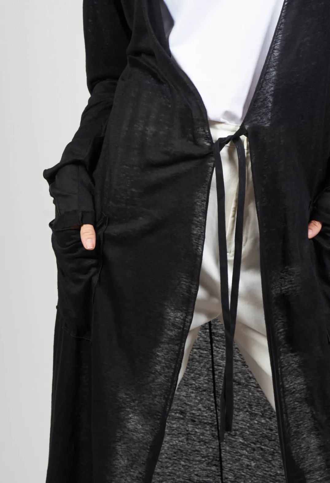 Nostra Santissima Cardigans^Full Length Cardigan with Tie Waist in Black