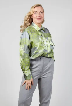 Beatrice B Shirts & Blouses^Garden Print Silk Blouse in Grey