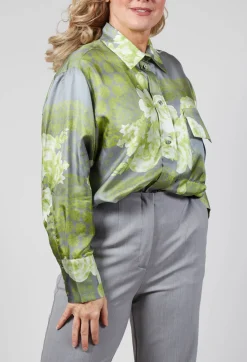 Beatrice B Shirts & Blouses^Garden Print Silk Blouse in Grey