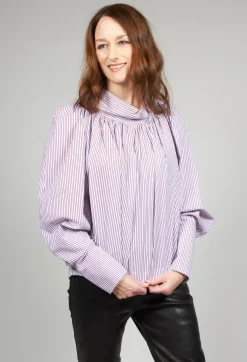 Collectors Club Shirts & Blouses^Gathered Blouse in Blue Red Stripe