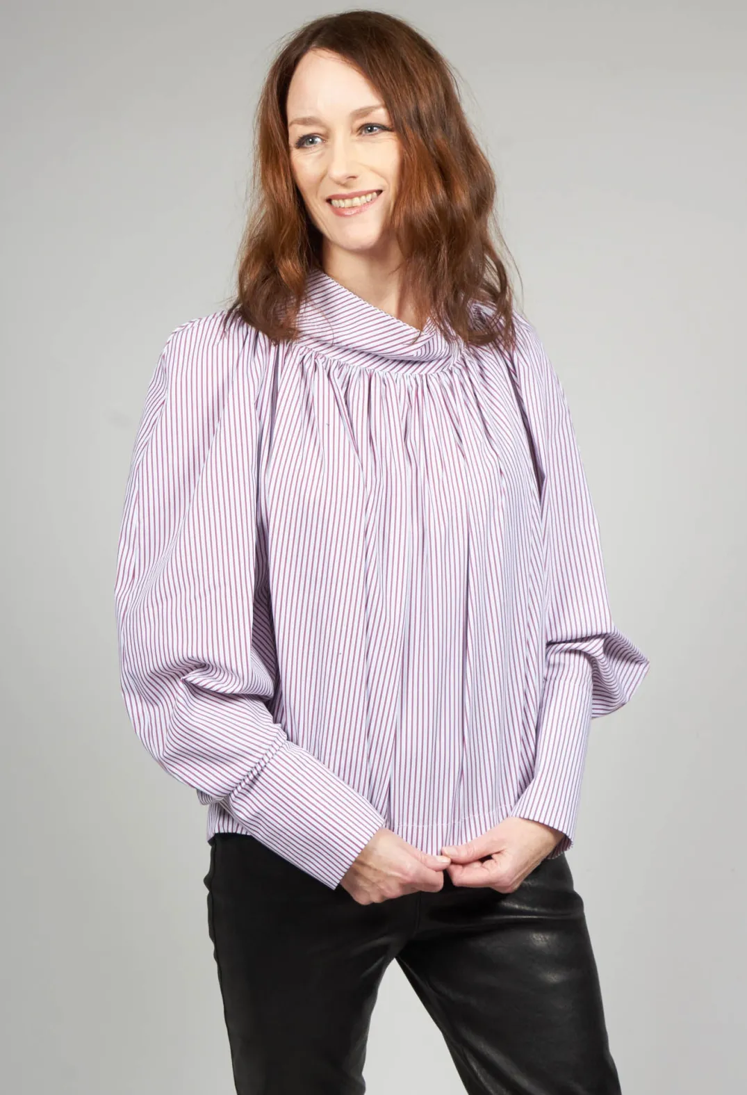 Collectors Club Shirts & Blouses^Gathered Blouse in Blue Red Stripe