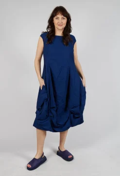 Rundholz Dip Dresses^Gathered Midi Dress with High Boat Neckline in Ocean