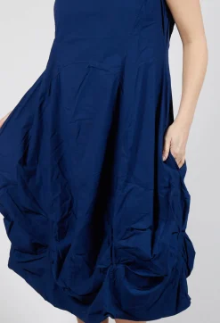 Rundholz Dip Dresses^Gathered Midi Dress with High Boat Neckline in Ocean