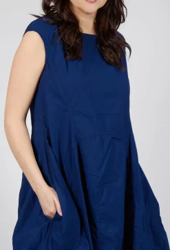 Rundholz Dip Dresses^Gathered Midi Dress with High Boat Neckline in Ocean