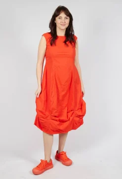 Rundholz Dip Dresses^Gathered Midi Dress with High Boat Neckline in Mandarine