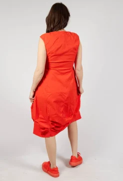 Rundholz Dip Dresses^Gathered Midi Dress with High Boat Neckline in Mandarine