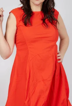 Rundholz Dip Dresses^Gathered Midi Dress with High Boat Neckline in Mandarine