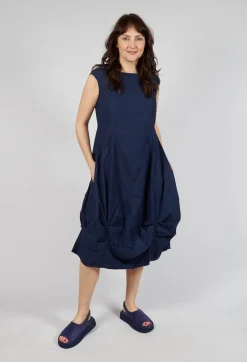 Rundholz Dip Dresses^Gathered Midi Dress with High Boat Neckline in Ink