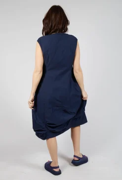 Rundholz Dip Dresses^Gathered Midi Dress with High Boat Neckline in Ink