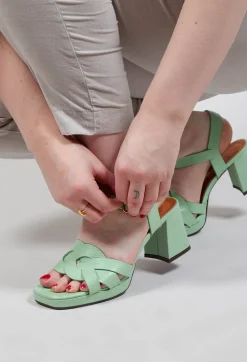 Chie Mihara Boots^Gaura Cross over Strap Heel in Light Green