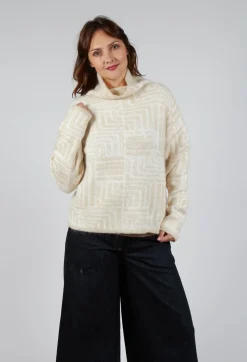 Sarah Pacini Jumpers^Geometric Fluffy Sweater in Beige