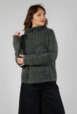 Sarah Pacini Jumpers^Geometric Fluffy Sweater in Khaki