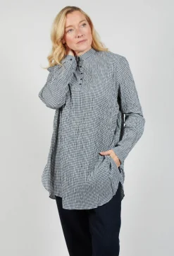 Apuntob Shirts & Blouses^Gingham 3/4 Button Up Shirt in Natural Night