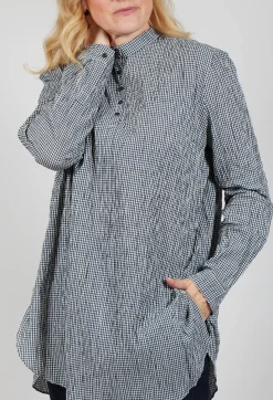 Apuntob Shirts & Blouses^Gingham 3/4 Button Up Shirt in Natural Night