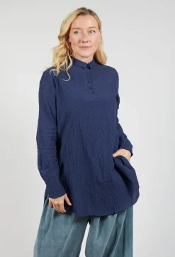 Apuntob Shirts & Blouses^Gingham 3/4 Button Up Shirt in Blue Night