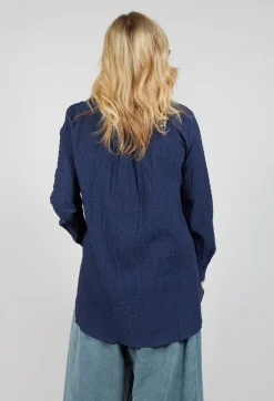 Apuntob Shirts & Blouses^Gingham 3/4 Button Up Shirt in Blue Night