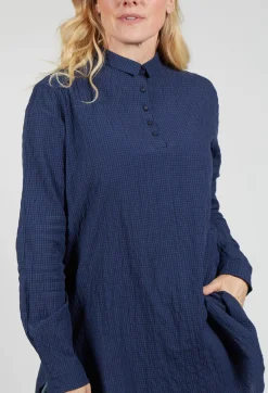 Apuntob Shirts & Blouses^Gingham 3/4 Button Up Shirt in Blue Night