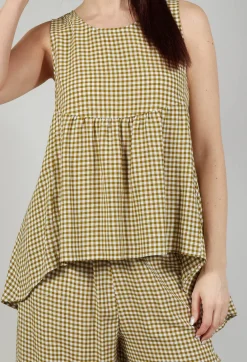 Operificio Neirami Tops^Gingham Babydoll Top in Foglia