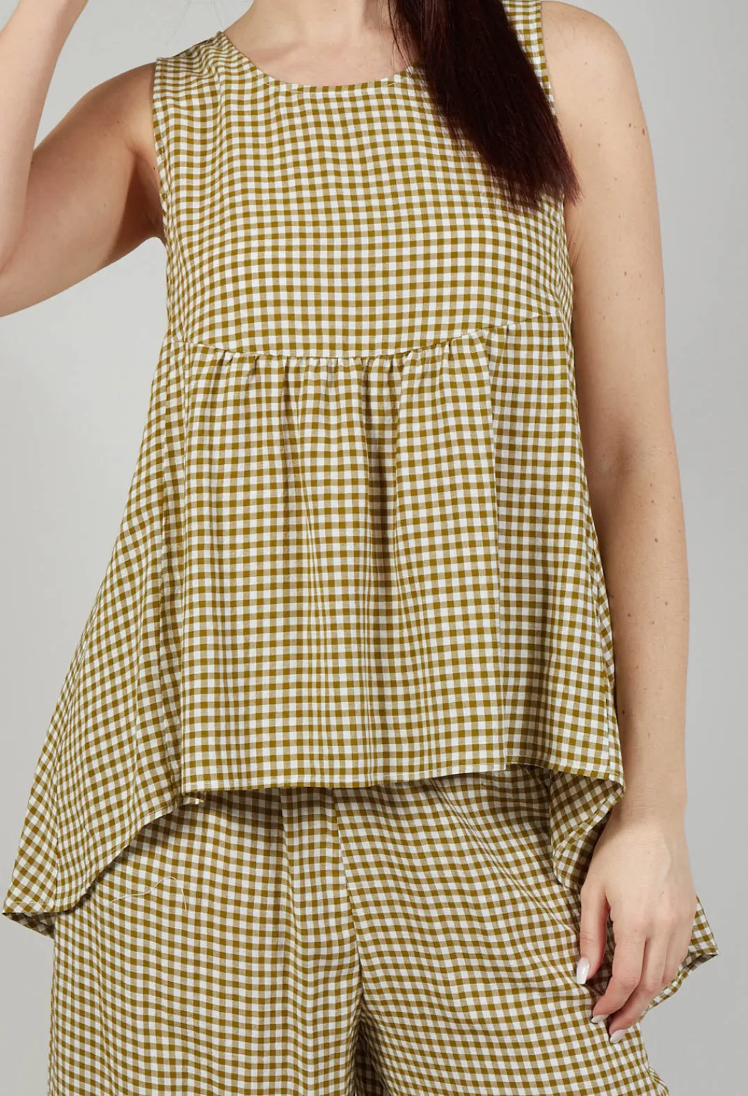 Operificio Neirami Tops^Gingham Babydoll Top in Foglia