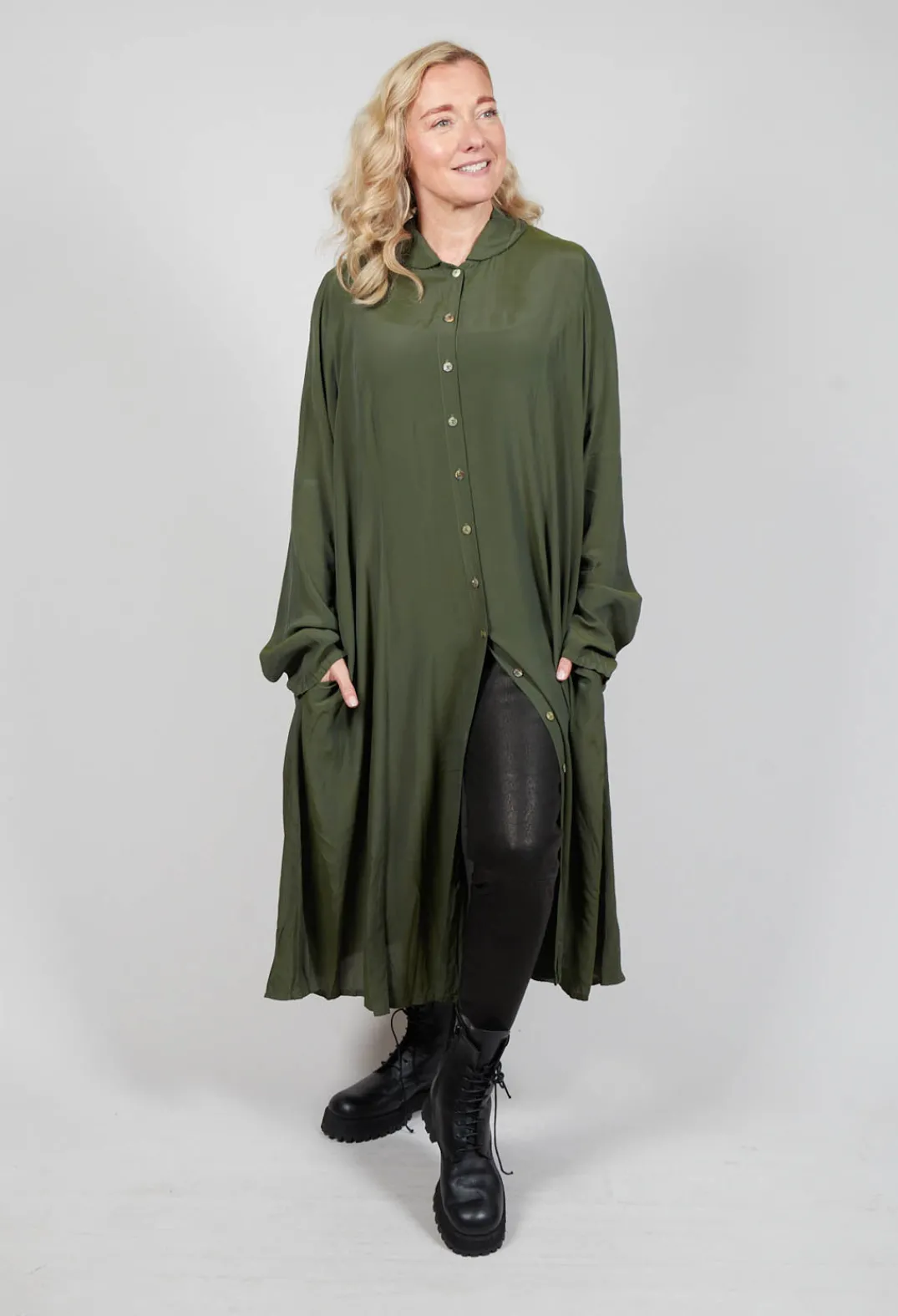 Privatsachen Coats^Globusen Silk Coat Dress in Avocado Green