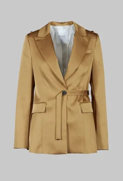 Beatrice B Jackets^Gloss Satin Blazer in Tobacco