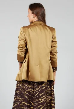 Beatrice B Jackets^Gloss Satin Blazer in Tobacco