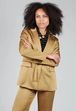 Beatrice B Jackets^Gloss Satin Blazer in Tobacco