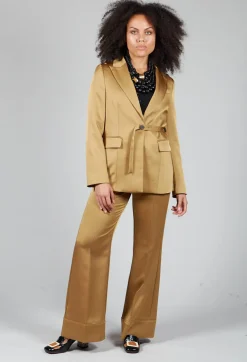Beatrice B Jackets^Gloss Satin Blazer in Tobacco