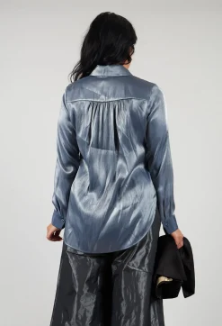Sfizio Tops^Glossy Shirt in Blue