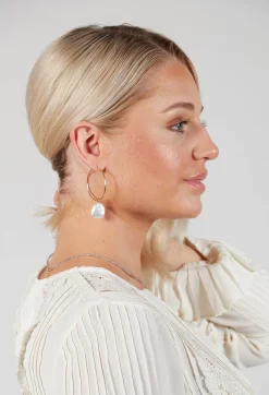 ICANDI Rocks Earrings^Gold Hoop with Pearl Earrings in Pearl