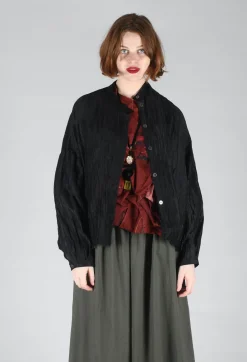 Sanctamuerte Shirts & Blouses^Grandad Collar Shirt in Lino Crush Nero