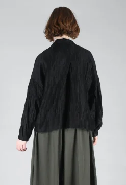 Sanctamuerte Shirts & Blouses^Grandad Collar Shirt in Lino Crush Nero