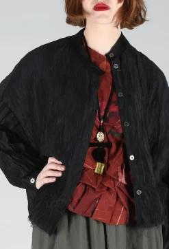 Sanctamuerte Shirts & Blouses^Grandad Collar Shirt in Lino Crush Nero