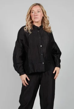 Sanctamuerte Shirts & Blouses^Grandad Collar Shirt in Lino Crush Nero