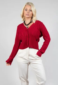 Beatrice B Knitwear|Cardigans^Grandad Knit Cardigan in Chili Pepper Red