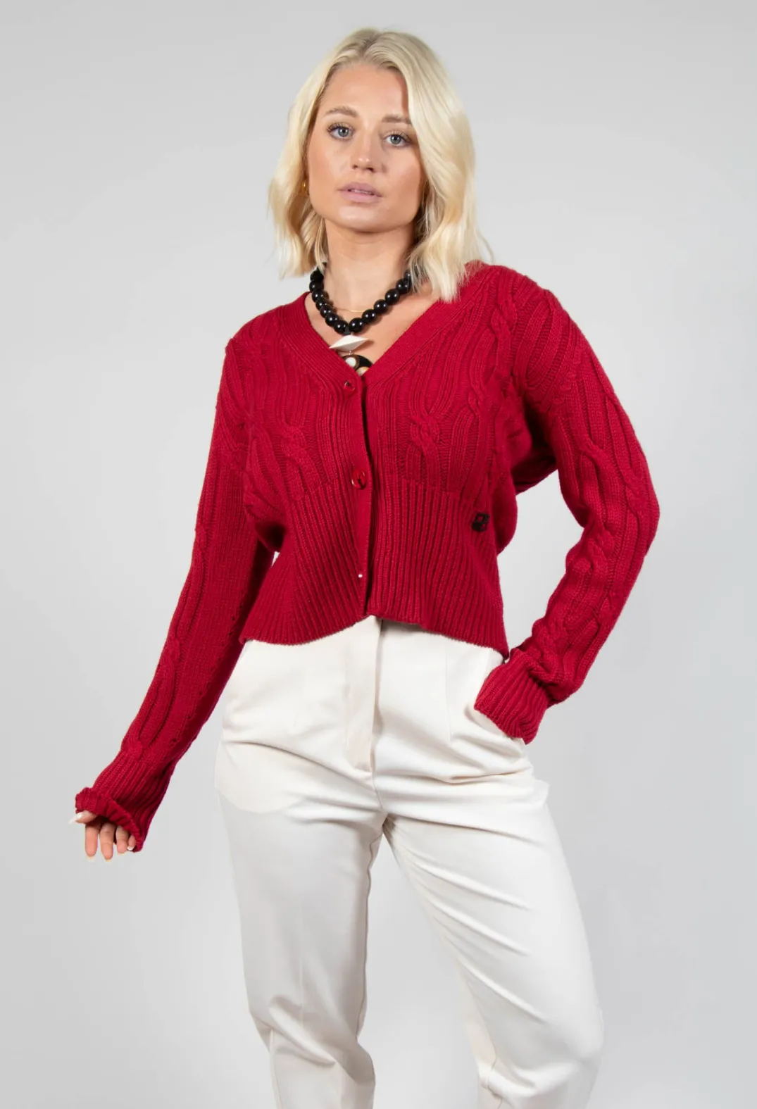 Beatrice B Knitwear|Cardigans^Grandad Knit Cardigan in Chili Pepper Red