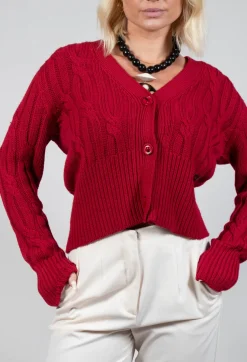 Beatrice B Knitwear|Cardigans^Grandad Knit Cardigan in Chili Pepper Red