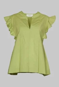 Beatrice B Shirts & Blouses^Green V Neck Shirt with Flounce Sleeves