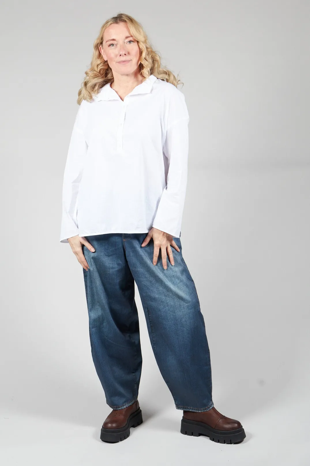 Elemente Clemente Shirts & Blouses^Half Button Through Shirt with Stand Collar in White