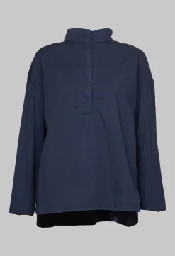 Elemente Clemente Shirts & Blouses^Half Button Through Shirt with Stand Collar in Dark Blue
