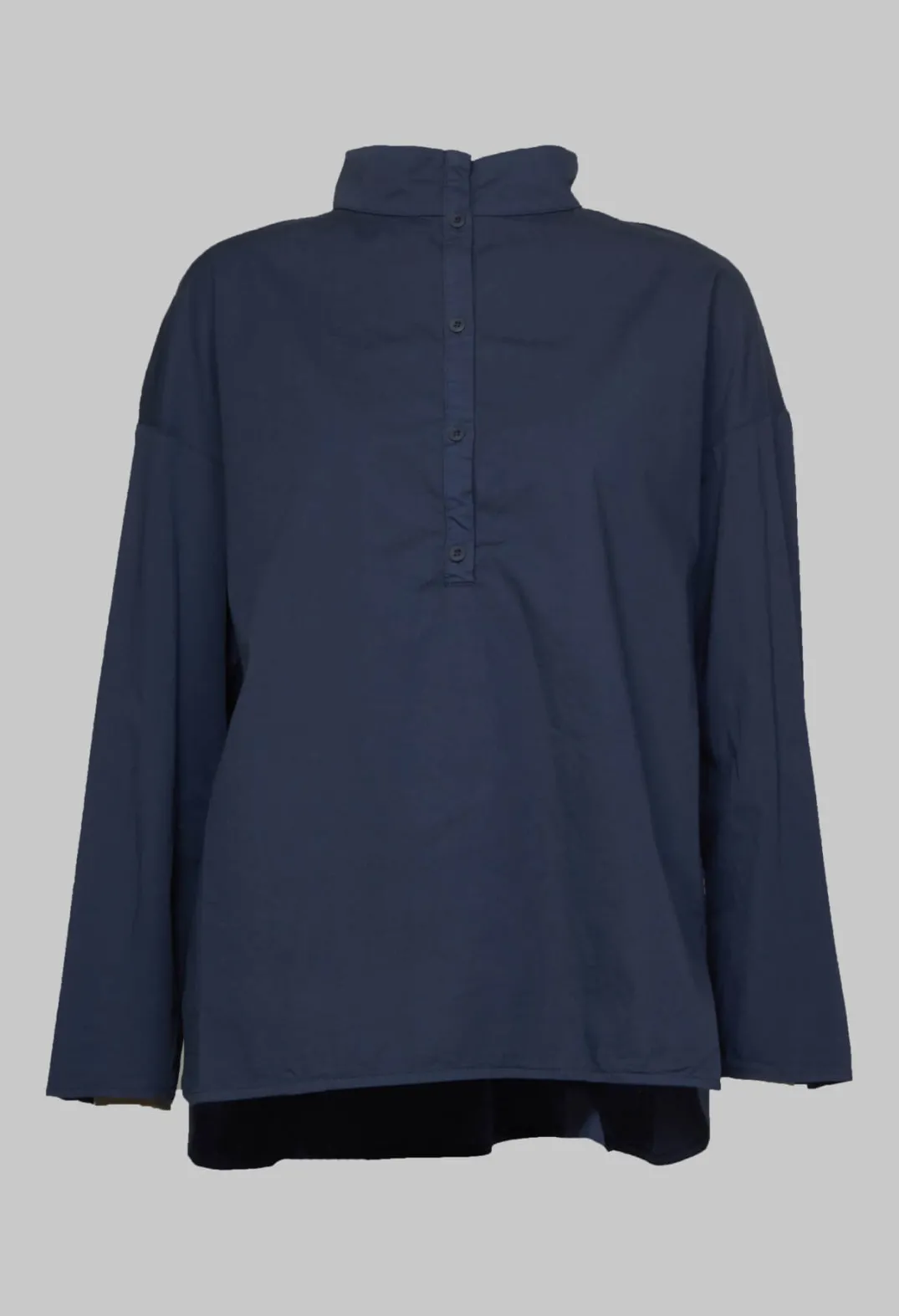 Elemente Clemente Shirts & Blouses^Half Button Through Shirt with Stand Collar in Dark Blue